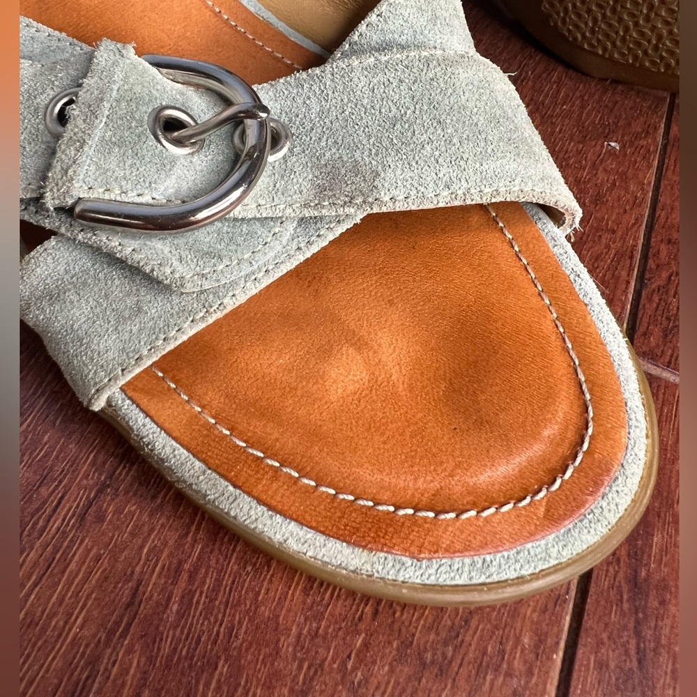 Coach vintage Neena suede Aquamarine slide buckle sandal wedge Women’s size 8.5 - Picture 10 of 16